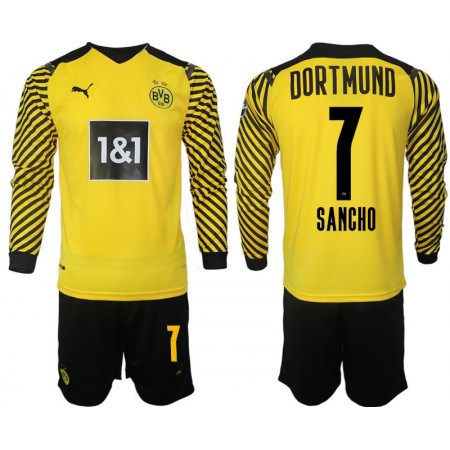 Billiga Fotbollströjor Borussia Dortmund Sancho 7 Barn Hemma tröja 2021/22 Långärmad